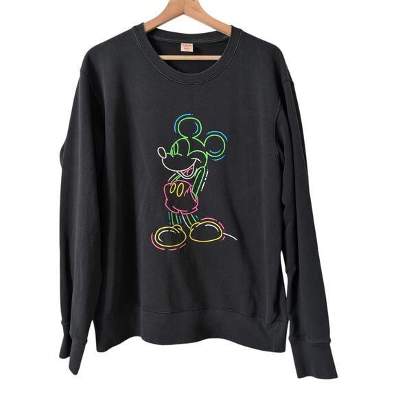 Uniqlo x Disney Unisex Black Neon Outline Mickey Mouse Sweatshirt Size large - Picture 1 of 10